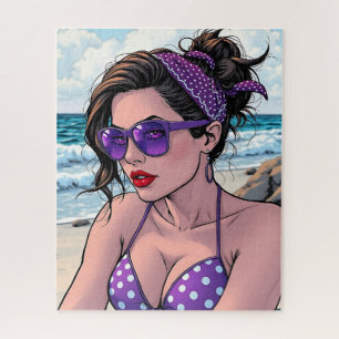 Beach Lady in de kleuren Bikini, Bandana en Shades Legpuzzel