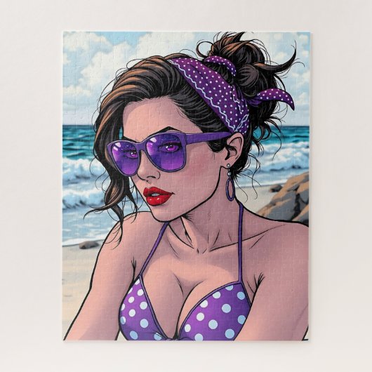 Beach Lady in de kleuren Bikini, Bandana en Shades Legpuzzel (Verticaal)
