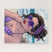 Beach Lady in de kleuren Bikini, Bandana en Shades Legpuzzel (Horizontaal)