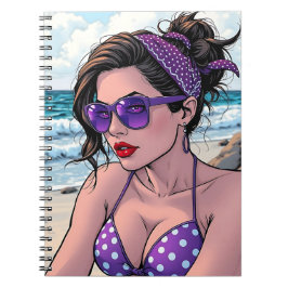 Beach Lady in de kleuren Bikini, Bandana en Shades Notitieboek