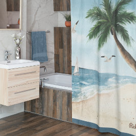 Beach Landscape met Sailships Waterverf Bathroom Douchegordijn
