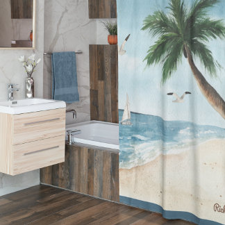 Beach Landscape met Sailships Waterverf Bathroom Douchegordijn
