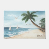 Beach Landscape met Sailships Waterverf Deurmat (Voorkant)