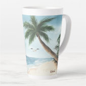 Beach Landscape met Sailships Waterverf Latte Mok (Rechterhoek)
