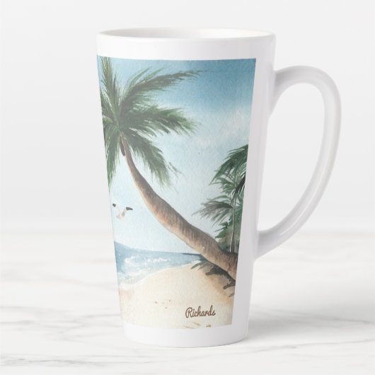 Beach Landscape met Sailships Waterverf Latte Mok (Rechts)