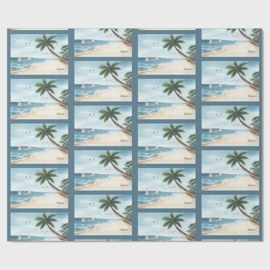 Beach Landscape met Sailships Waterverf Pattern Cadeaupapier (Vlak)