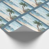 Beach Landscape met Sailships Waterverf Pattern Cadeaupapier (Hoek)