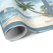 Beach Landscape met Sailships Waterverf Pattern Cadeaupapier (Rol Hoek)
