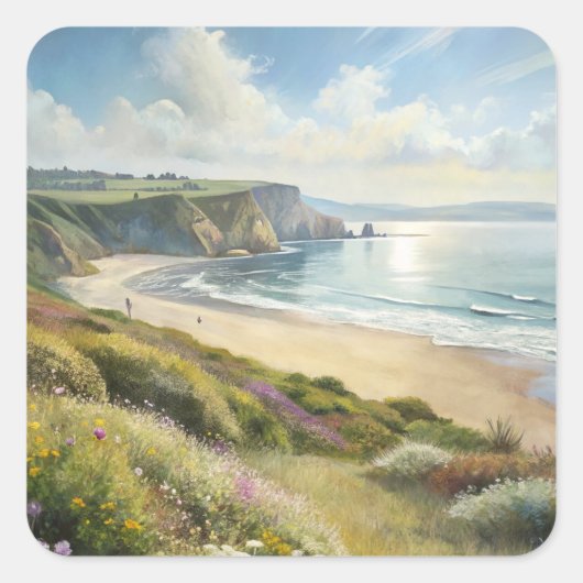 Beach Landscape Vierkante Sticker (Voorkant)