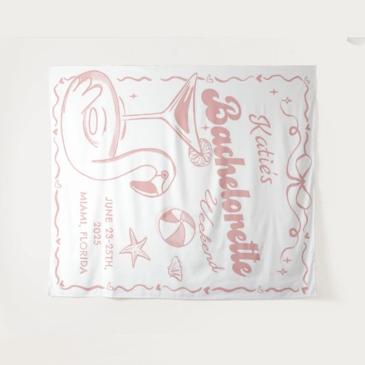 Beach Last Toast Pink Bachelorette Party Tapestry Wandkleed (Voorkant (horizontaal))