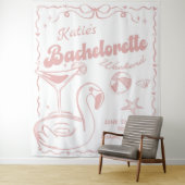 Beach Last Toast Pink Bachelorette Party Tapestry Wandkleed (In situ)