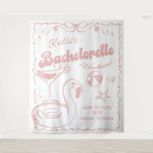 Beach Last Toast Pink Bachelorette Party Tapestry Wandkleed (Voorkant)