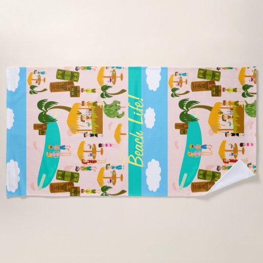Beach Life Beach Party Karakter Illustratie Strandlaken (Voorkant)