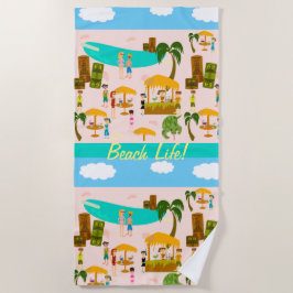 Beach Life Beach Party Karakter Illustratie Strandlaken