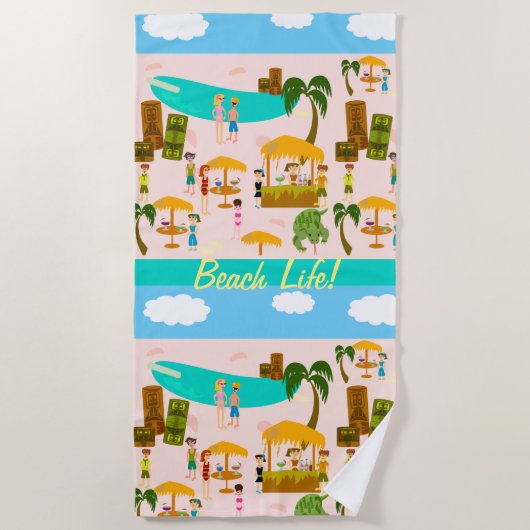 Beach Life Beach Party Karakter Illustratie Strandlaken (Voorkant)