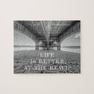 Beach Life Black en White Photo Typografie Legpuzzel
