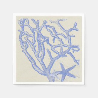 Beach Life Blauw Koraal Zeester op Crème Servet