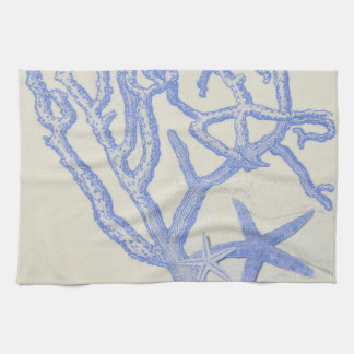 Beach Life Blauw Koraal Zeester op Crème Theedoek