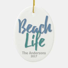 Beach Life Blue en Blauwgroen Keramisch Ornament
