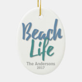 Beach Life Blue en Blauwgroen Keramisch Ornament (Achterkant)