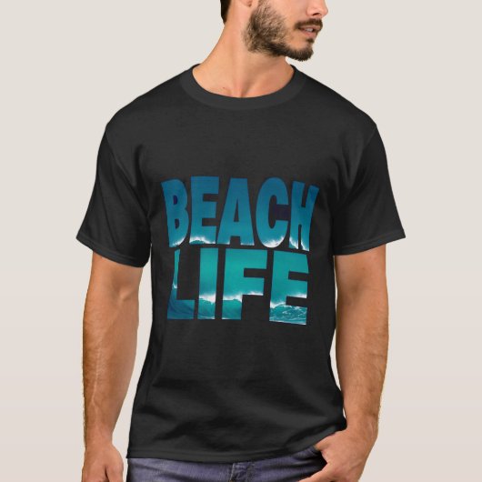BEACH LIFE Bold Typografie Ocean Wave Design T-shirt (Voorkant)