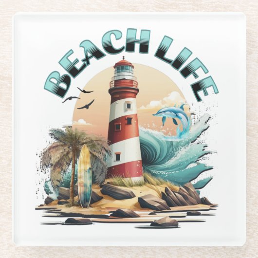 Beach Life Glazen Onderzetter (Voorkant)