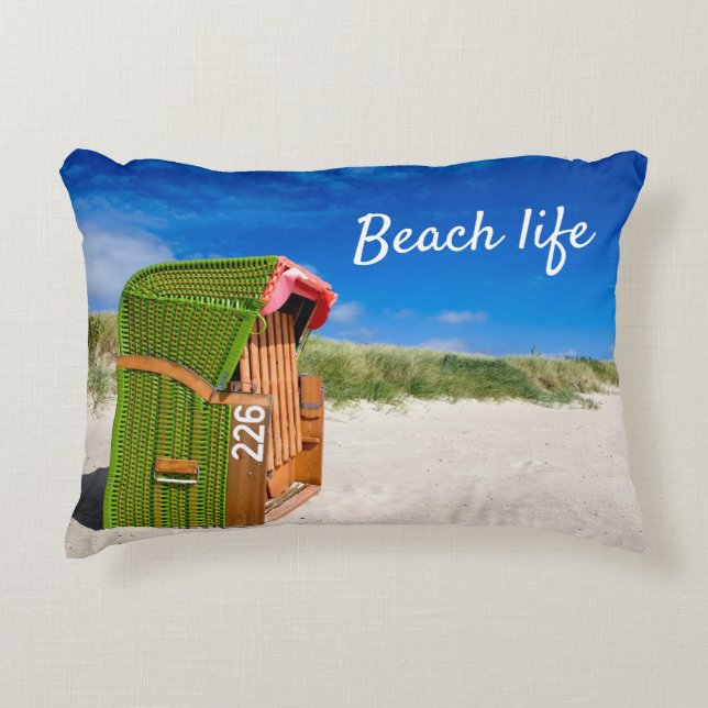 Beach life Green Beach-stoelfoto met tekst Accent Kussen (Voorkant)