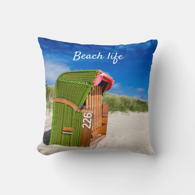 Beach life Green Beach-stoelfoto met tekst Kussen (Voorkant)