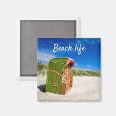 Beach life Green Beach-stoelfoto met tekst Magneet (Voorkant / Achterkant)