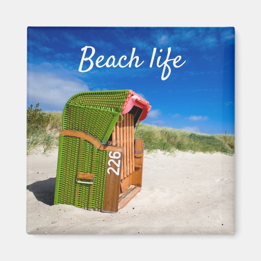 Beach life Green Beach-stoelfoto met tekst Magneet (Voorkant)