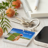 Beach life Green Beach-stoelfoto met tekst Sleutelhanger (Voorkant Rechts)