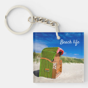 Beach life Green Beach-stoelfoto met tekst Sleutelhanger
