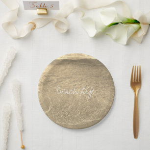 Beach Life Quote Clear Ocean Water Gold Sepia BBQ Papieren Bordje