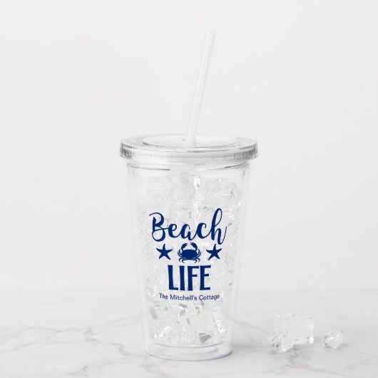 Beach LIFE Quote Nautical Coastal Summer Blue Acryl Drinkbeker (Achterkant ijs)