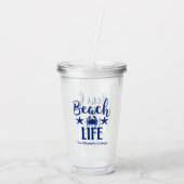 Beach LIFE Quote Nautical Coastal Summer Blue Acryl Drinkbeker (Achterkant)