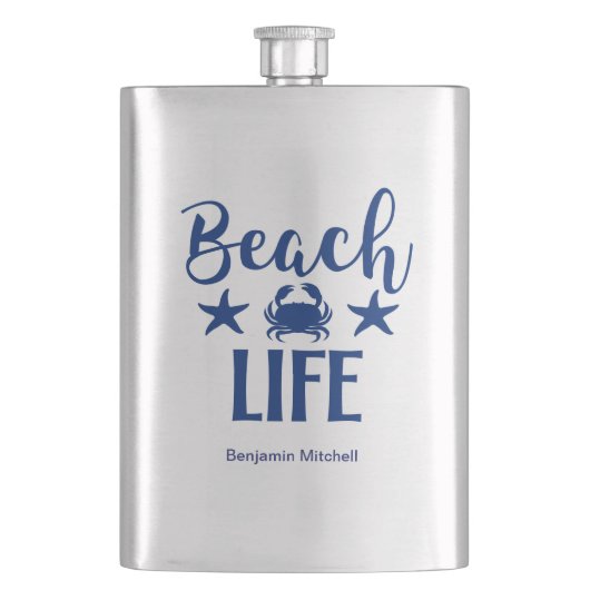 Beach LIFE Quote Nautical Coastal Summer Navy Flacon (Voorkant)