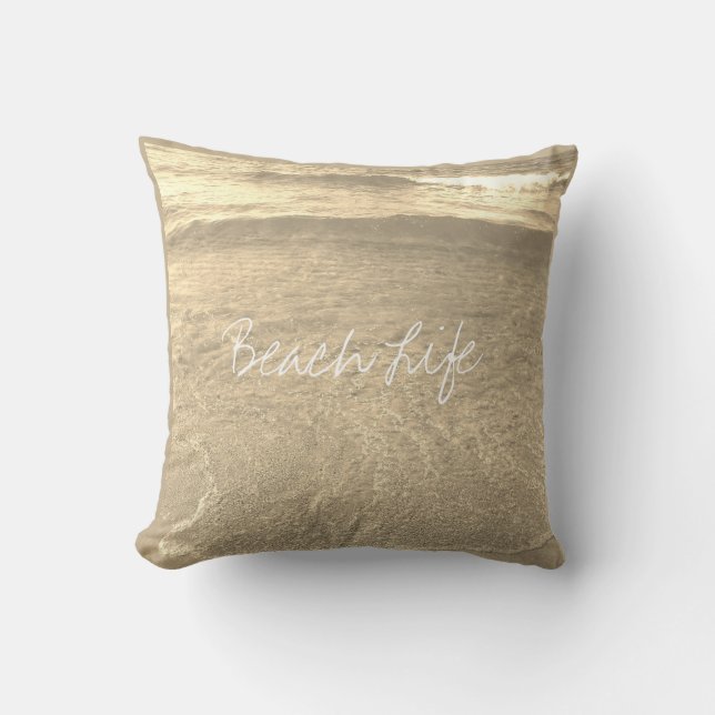 Beach Life Quottes Clear Ocean Water Golden Sparkl Buitenkussen (Voorkant)