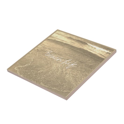 Beach Life Quottes Clear Ocean Water Golden Sparkl Tegeltje (Zijkant)
