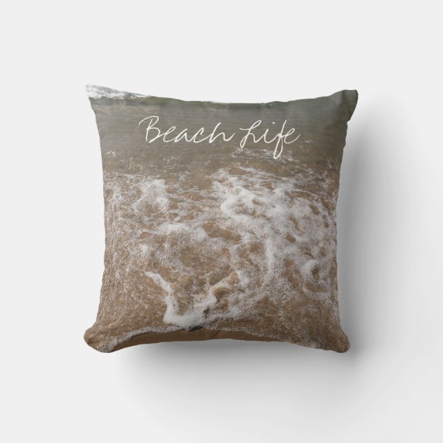 Beach Life Quottes Ocean Sandy Foamy Water Waves Buitenkussen (Voorkant)