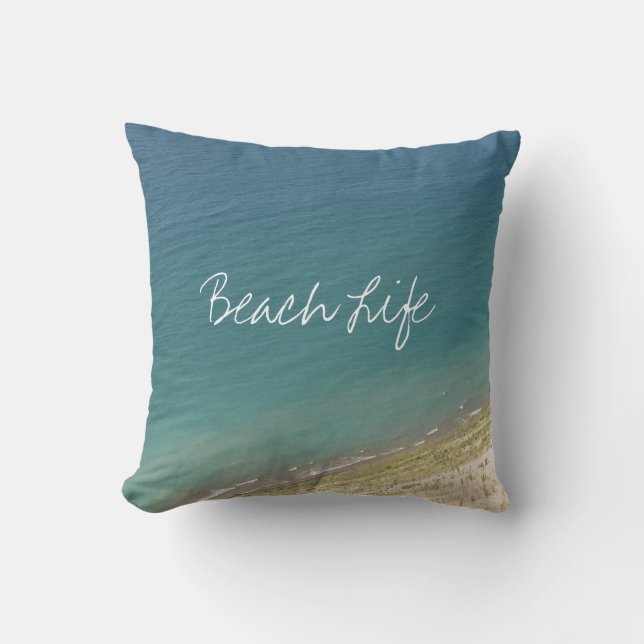 Beach Life Quottes Ocean Shore Blue White Cute Buitenkussen (Voorkant)