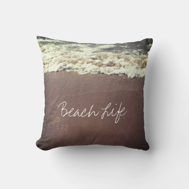 Beach Life Quottes Waves Ocean Coastal Sandy Water Buitenkussen (Voorkant)