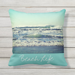 Beach Life Quottes Waves Ocean Coastal Water Blue Buitenkussen