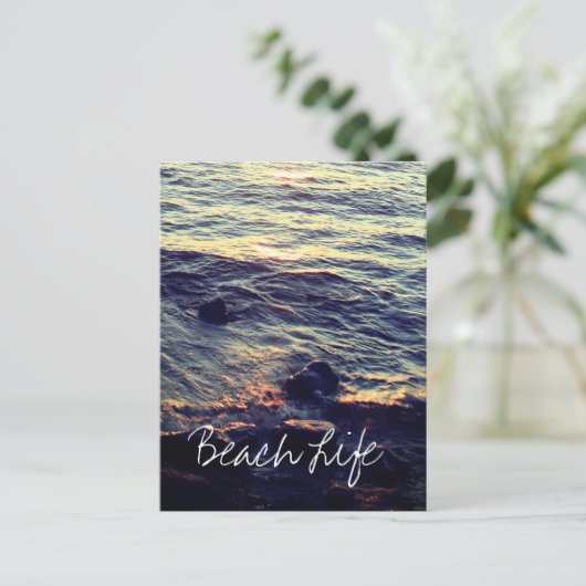 Beach Life Quottes Waves Ocean Sunset Water Schild Briefkaart (Staand voorkant)
