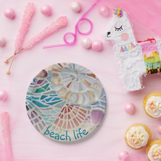 Beach Life Shell Papieren Bordje (Feest)
