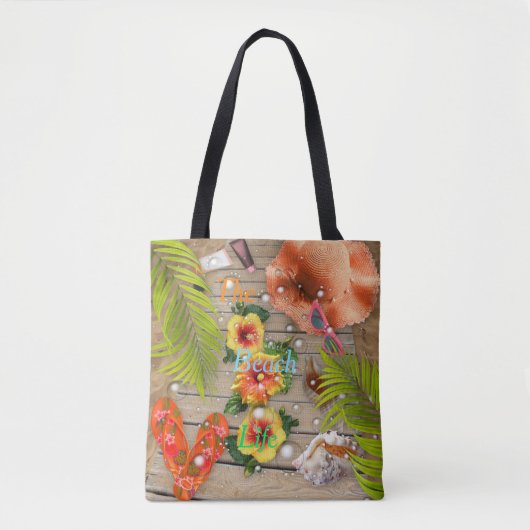 Beach Life Summer Tropische Feestdagen Hibiscus Tote Bag (Voorkant)