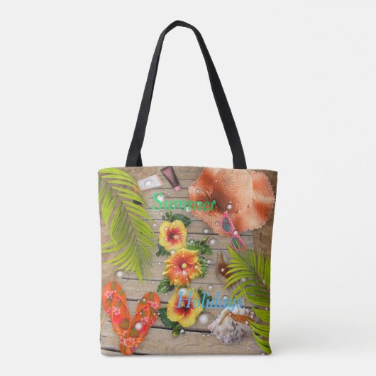 Beach Life Summer Tropische Feestdagen Hibiscus Tote Bag (Achterkant)