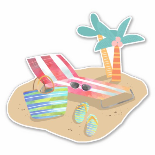Beach Life Surf Sand and Palm Trees Sticker (Voorkant)