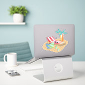Beach Life Surf Sand and Palm Trees Sticker (Laptop op bureau)
