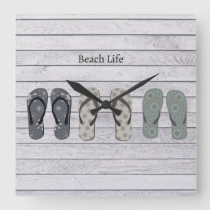 Beach Life, teenslippers aan boord Vierkante Klok