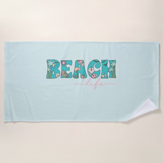 Beach Life Tropical Summer Gepersonaliseerd Strandlaken (Voorkant)
